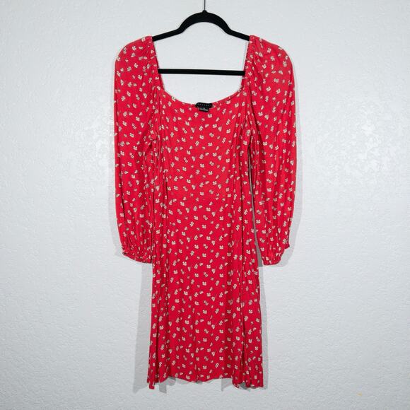 New Sanctuary Red Wildflower Floral Cilia Long Sleeve‎ Mini Dress 8 - Picture 2 of 7
